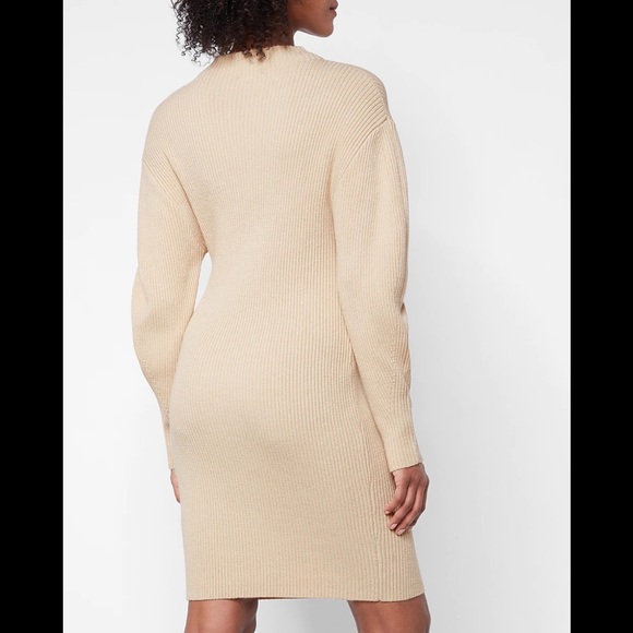 EXPRESS Mock Neck Sculpted Sleeve Sweater Dress - Picture 2 of 6
